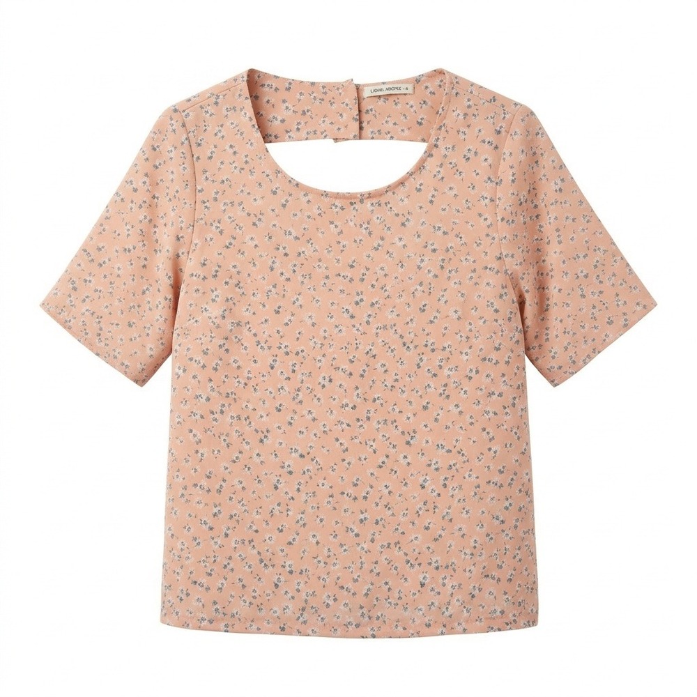 Elodie Women Peach Ditsy Floral Open Back Short Sleeve Blouse Size XS